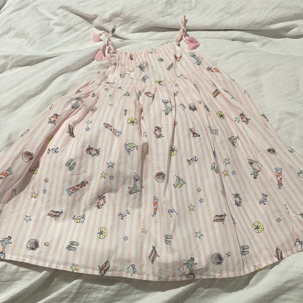 Savanna 4t pink white beach motif sundress lined nwot bow spaghetti straps.